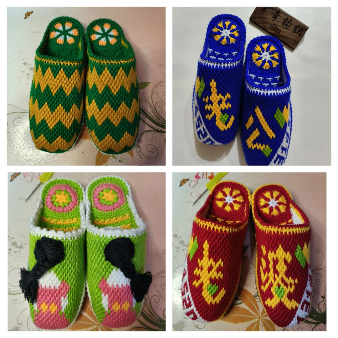 幸幸钩织Diy纯手工平底防滑耐磨橡胶春秋冬季舒适居家成品拖鞋