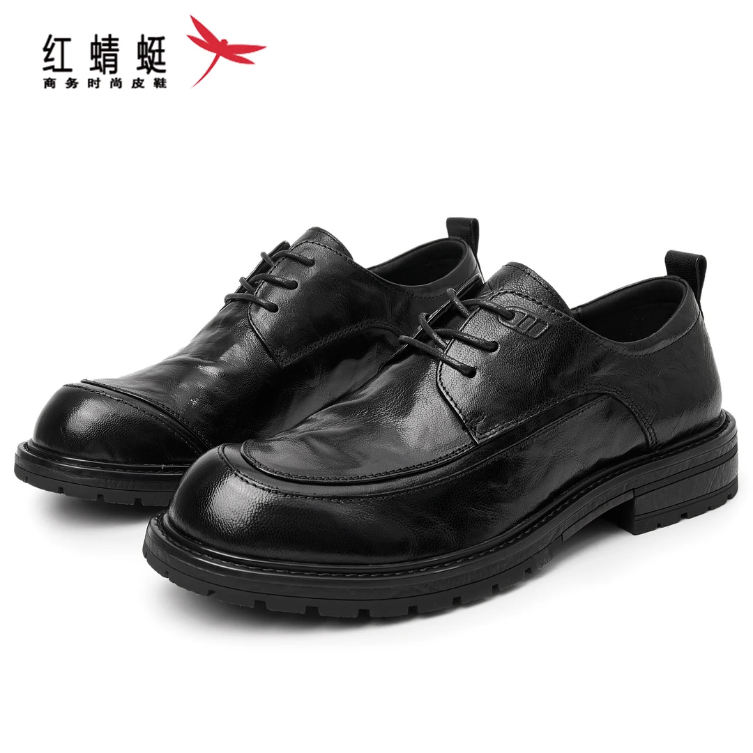 红蜻蜓新款头层牛皮时尚百搭系带休闲皮鞋夏季商务正装透气皮鞋男