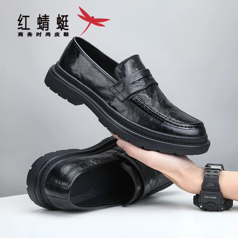 红蜻蜓男鞋真皮冬季增高百搭男款舒适商务男士皮鞋男士开车专用鞋