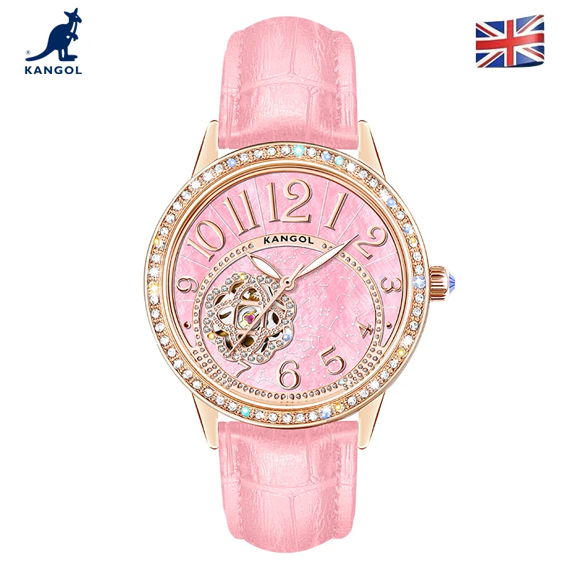 【酒窝专属】KANGOL坎戈尔袋鼠时尚机械手表女士腕表女表（粉）-k132