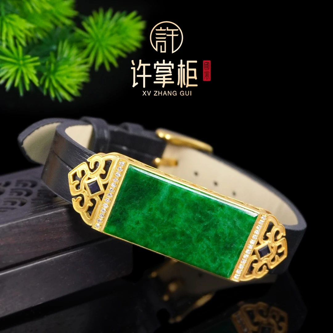 许掌柜｜方翠呈祥 18K金翡翠方牌手牌吊坠两用天然缅甸翡翠A货原创
