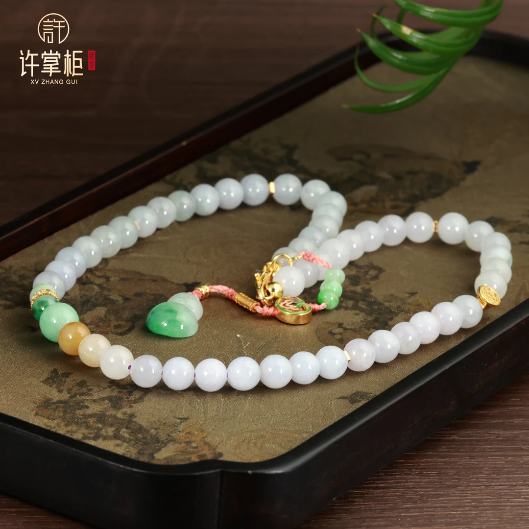 许掌柜｜S925银翡翠葫芦珠串颈饰天然翡翠A货国潮风气质长度52CM