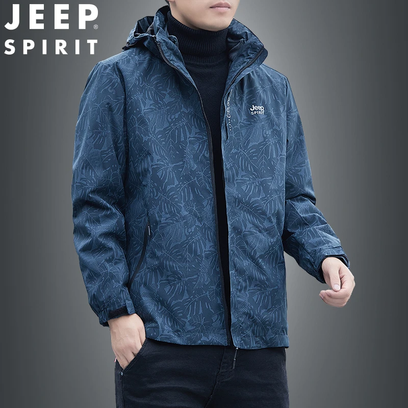 JEEPSPIRIT冲锋衣男防风冲锋衣秋冬连帽户外运动春秋季