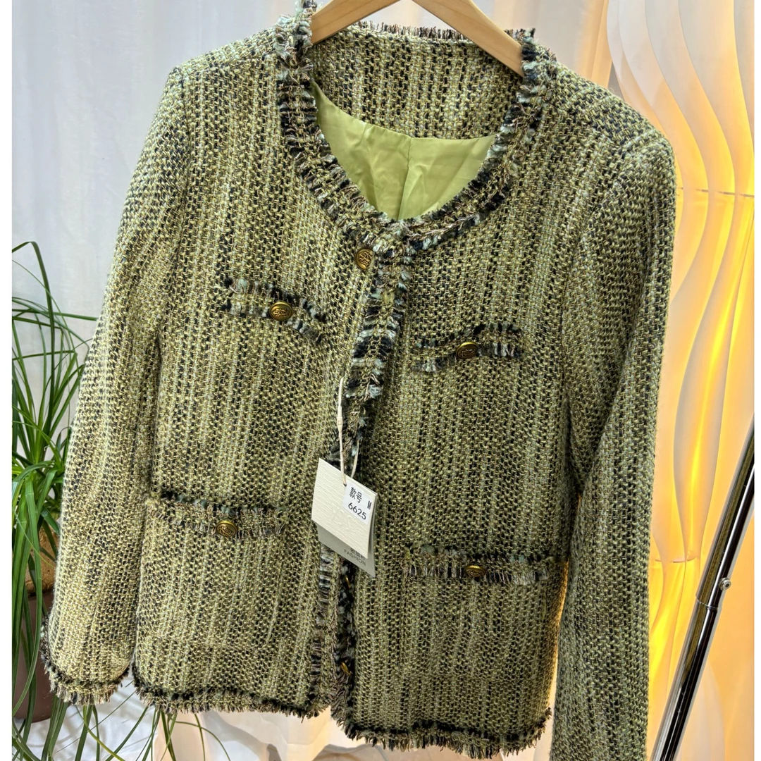 2023春秋新款法式小香风外套女流苏毛边粗花呢短款圆领小个子上衣