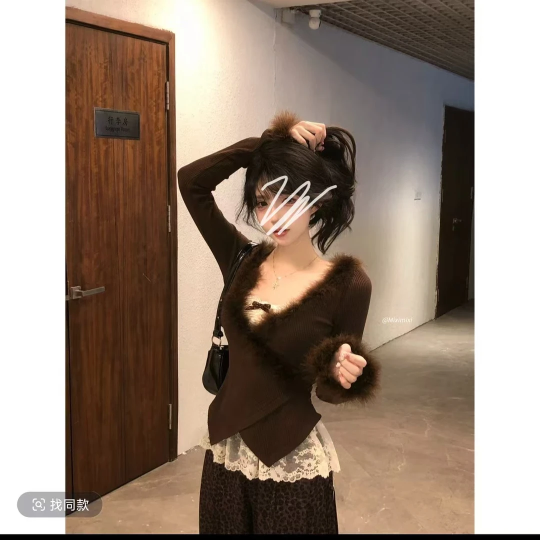 甜欲教主大码秋季纯欲显瘦小众蕾丝内搭开衫+复古豹纹垂感直筒裤