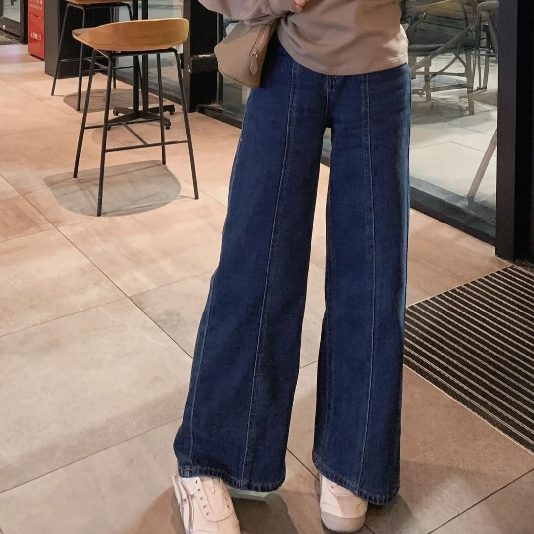 漫姐的点【深海牛仔】中线设计阔腿牛仔裤高腰宽松直筒九分直筒裤