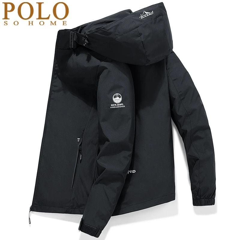 保罗2024秋冬季防风夹克男士休闲连帽外套运动登山情侣冲锋衣加绒