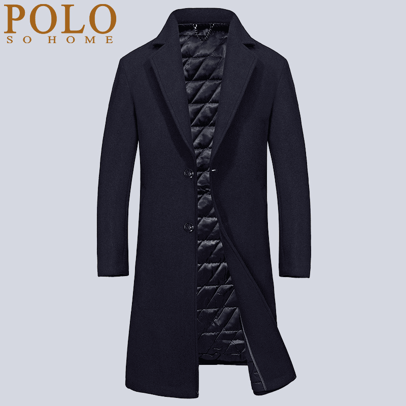 保罗冬季毛呢大衣男中长款修身羊毛风衣加厚呢子过膝男士羊绒外套