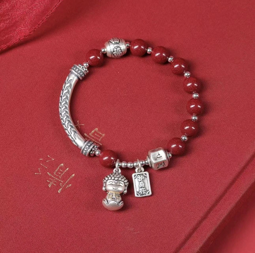 含辰砂工艺品保真朱砂高含量紫金砂宝宝佛银饰女款手链手串