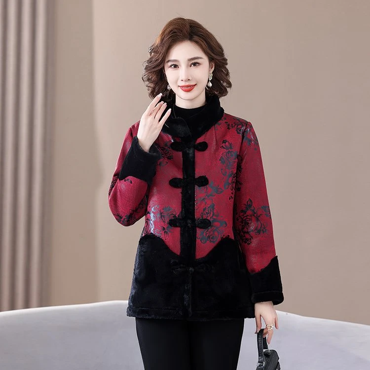 2023新款加绒加厚冬季复古中国风秋冬民族风中老年洋气短款妈妈装