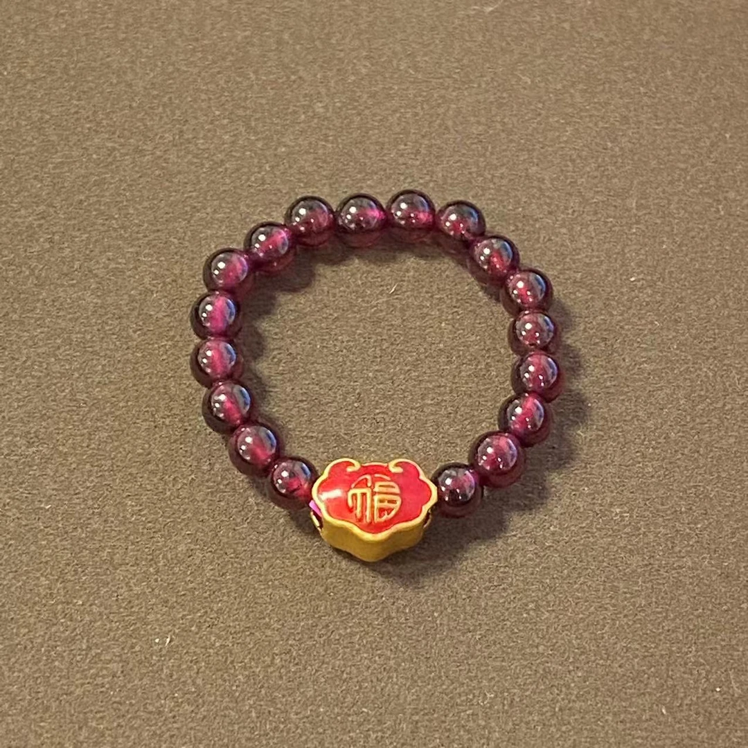 足金999鸿福如意锁穿石 榴 石 戒@@A126