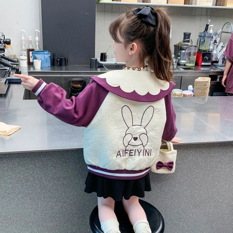 女童外套秋装2024新款洋气ins春秋开衫棒球服女孩秋季娃娃领上衣