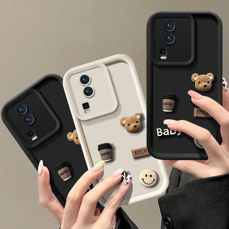 适用立体咖啡熊iQOONeo7SE手机壳V2238A全包硅胶新款防摔简约软壳
