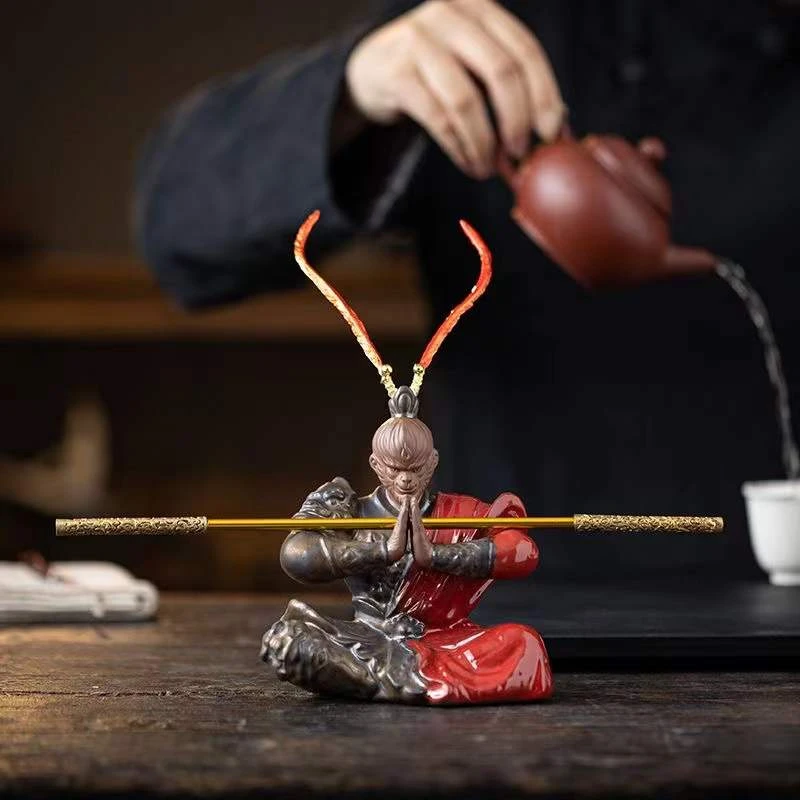 猴子摆件中式创意孙悟空摆件家居茶室个性陶瓷摆设猴子齐天大圣