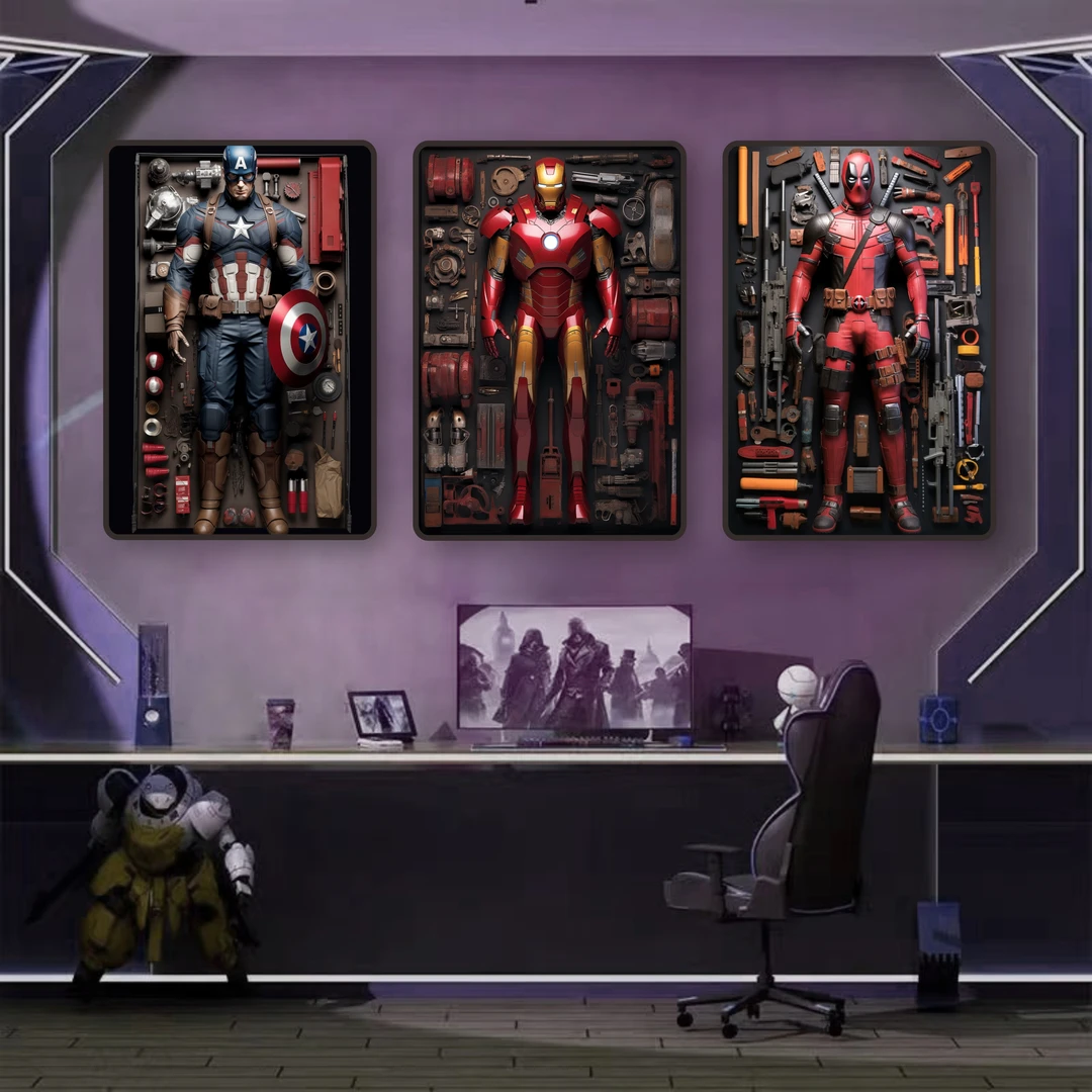 《漫威》漫威pvc三连副动漫装饰画儿童房卡通壁画40*60*3