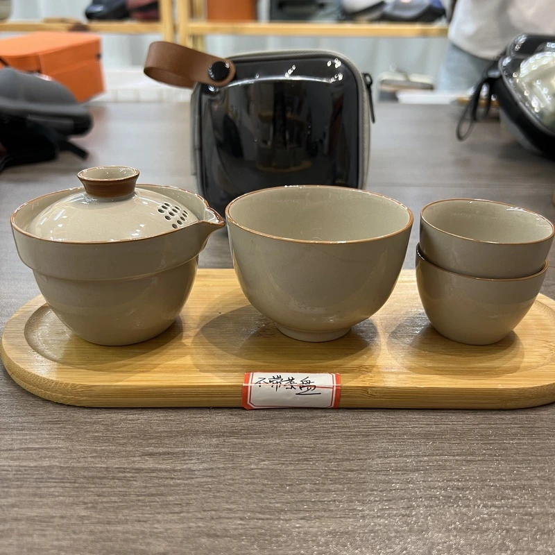 旅行茶具草木灰手抓三杯加透明包 A24