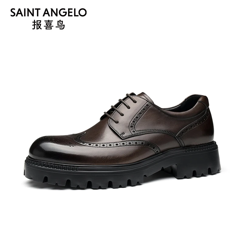 报喜鸟皮鞋新款男士皮鞋真皮宽楦厚底增高正装商务鞋增高休闲皮鞋