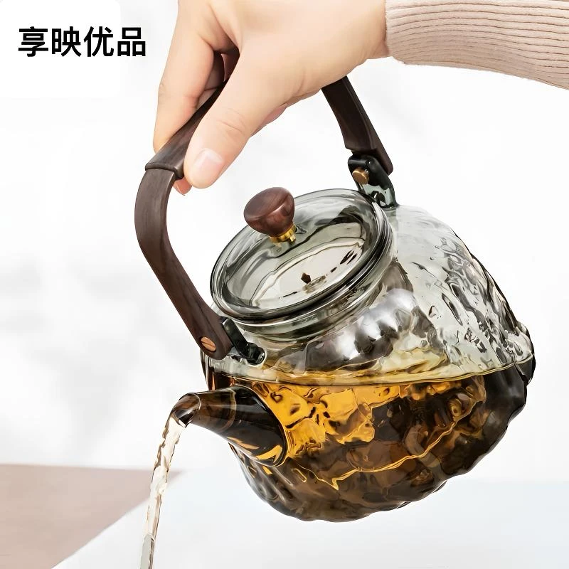 享映映泉提梁壶煮茶壶泡茶壶蒸煮一体养生壶手工加厚耐热玻璃过滤