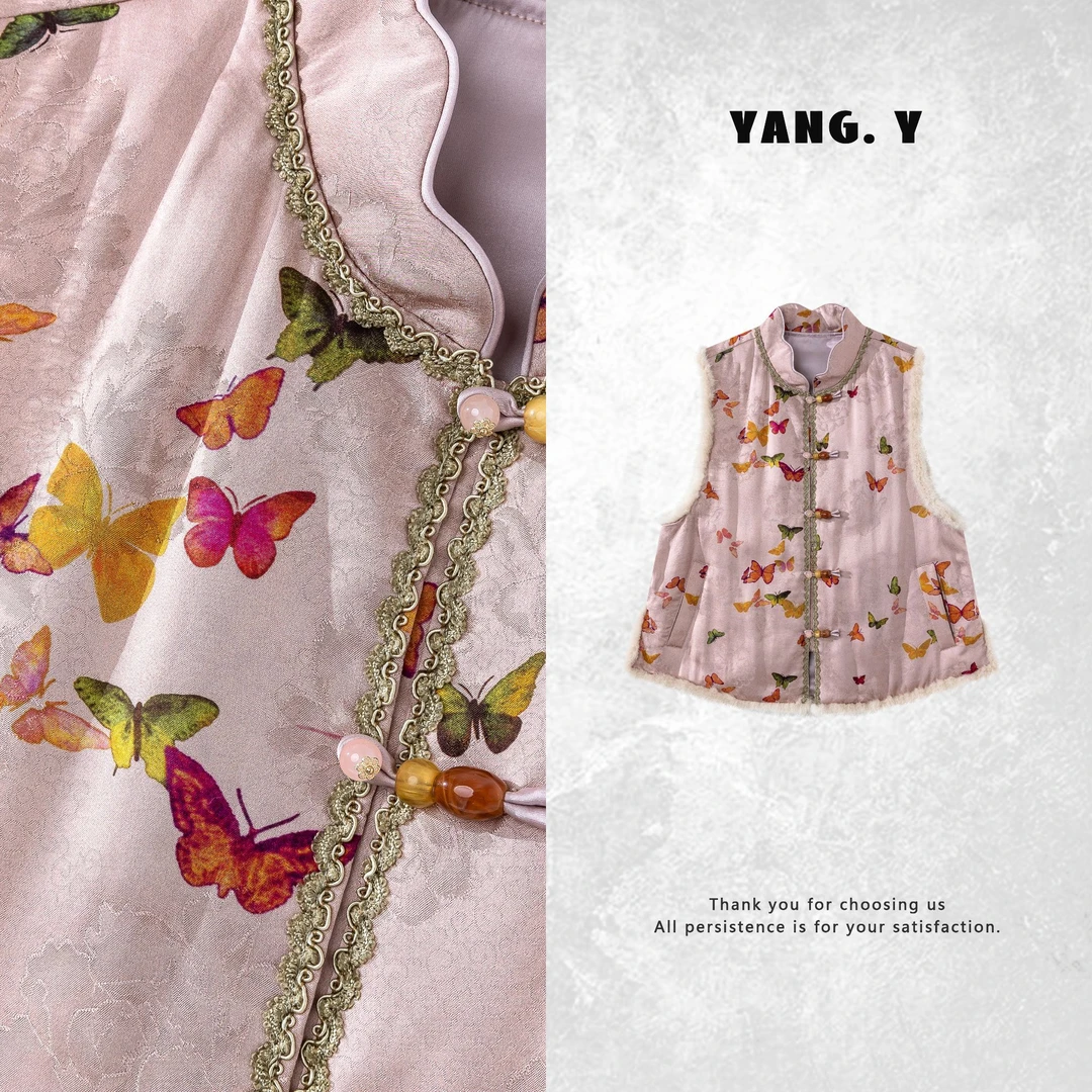 YANG.Y- 【瑞雪兆丰】深圳原创新中式女装桑蚕丝水貂毛马甲91075