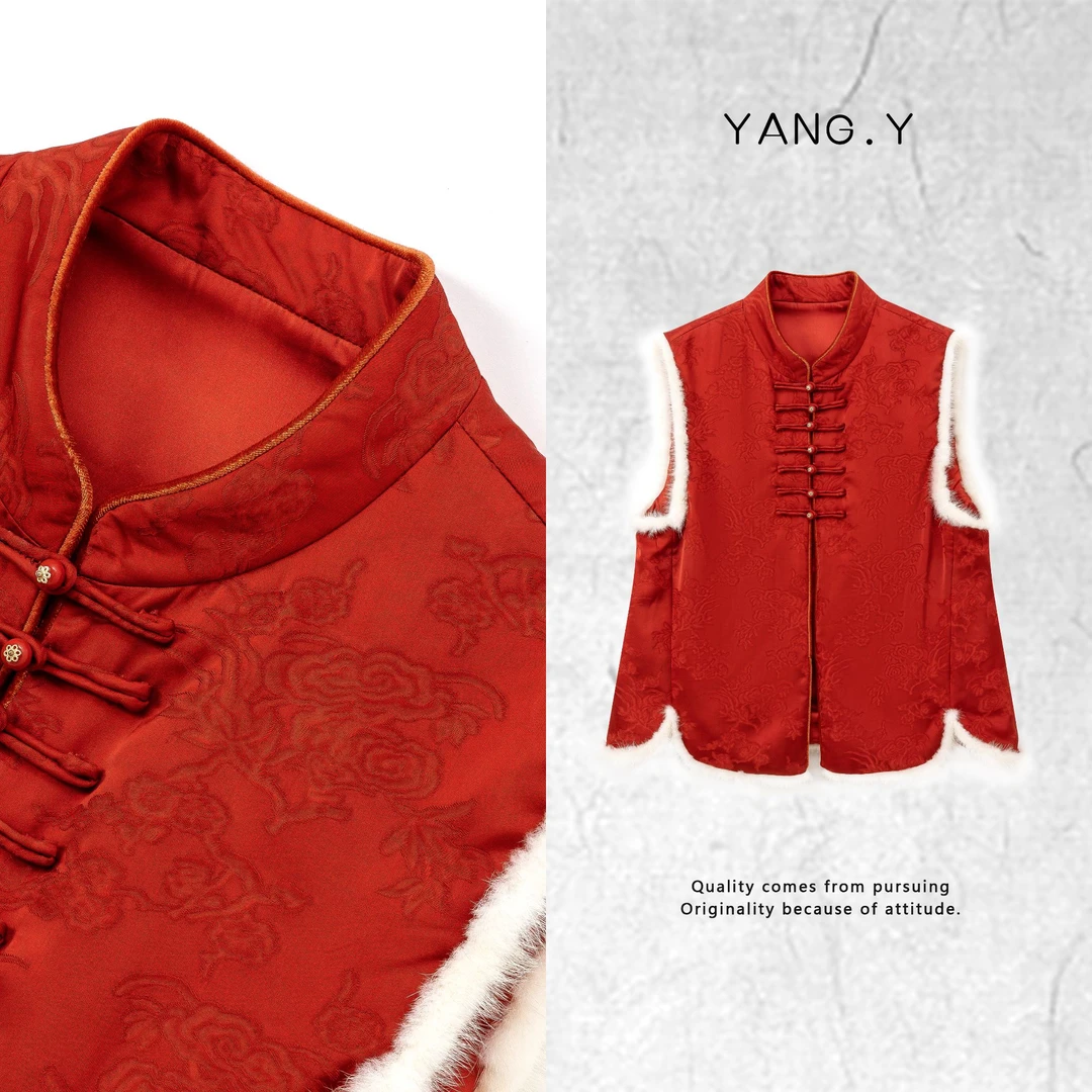 YANG.Y- 【国之韵】深圳原创高端中式国风桑蚕丝貂毛马甲90961