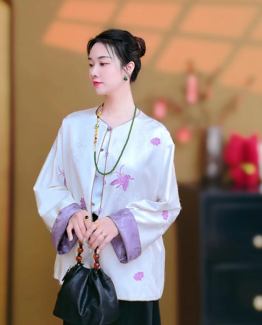 【蝶恋飞】墨墨家高订新中式人丝蝴蝶提花双面双穿中国风外套上衣
