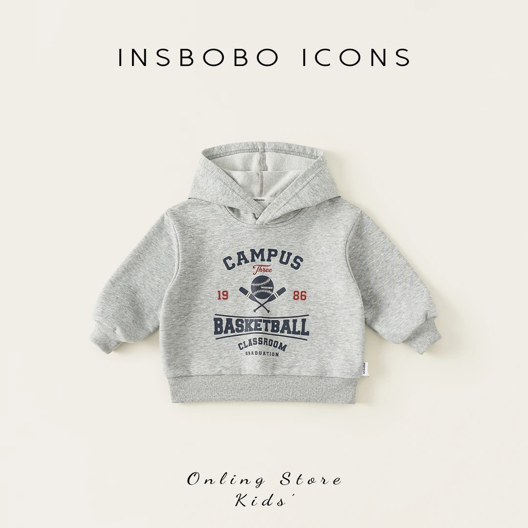 INSbobo儿童卫衣春季新品时尚印花上衣休闲时尚连帽卫衣CY85017
