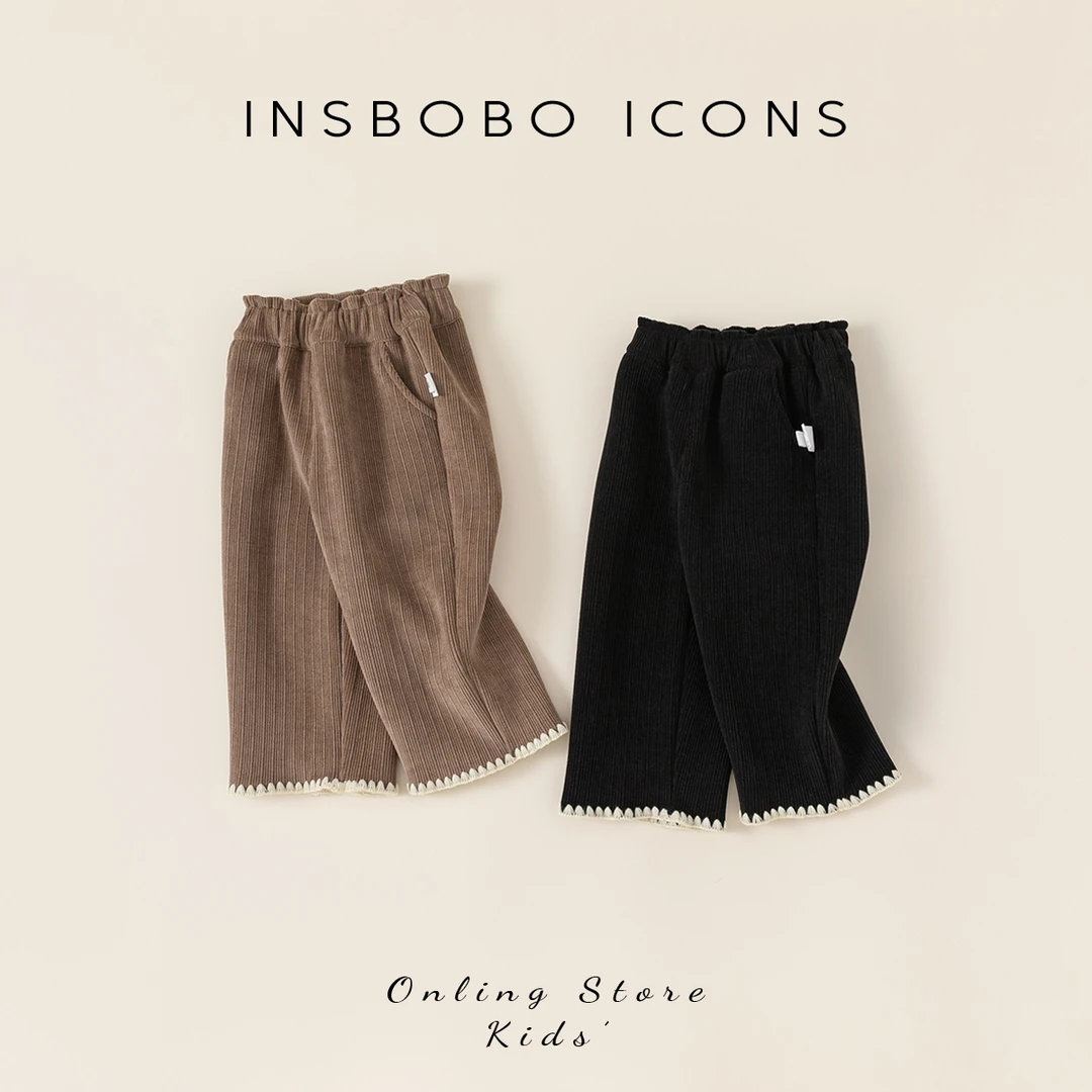 INSbobo冬装新品儿童裤子女童加厚休闲针织阔腿裤保暖DK23032