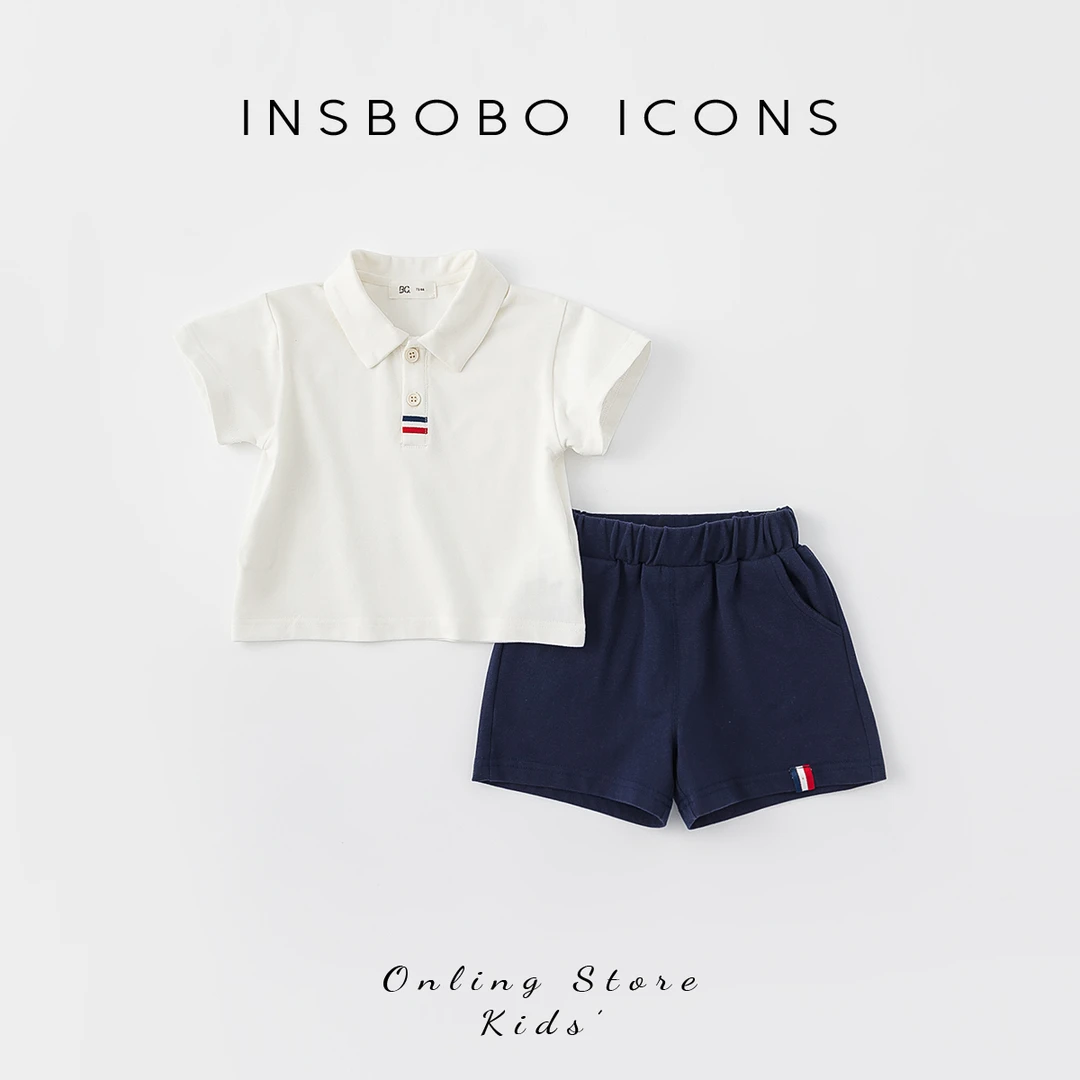INSbobo男童短袖宝宝衫两件套小童休闲服儿童洋气夏装套装XT82029