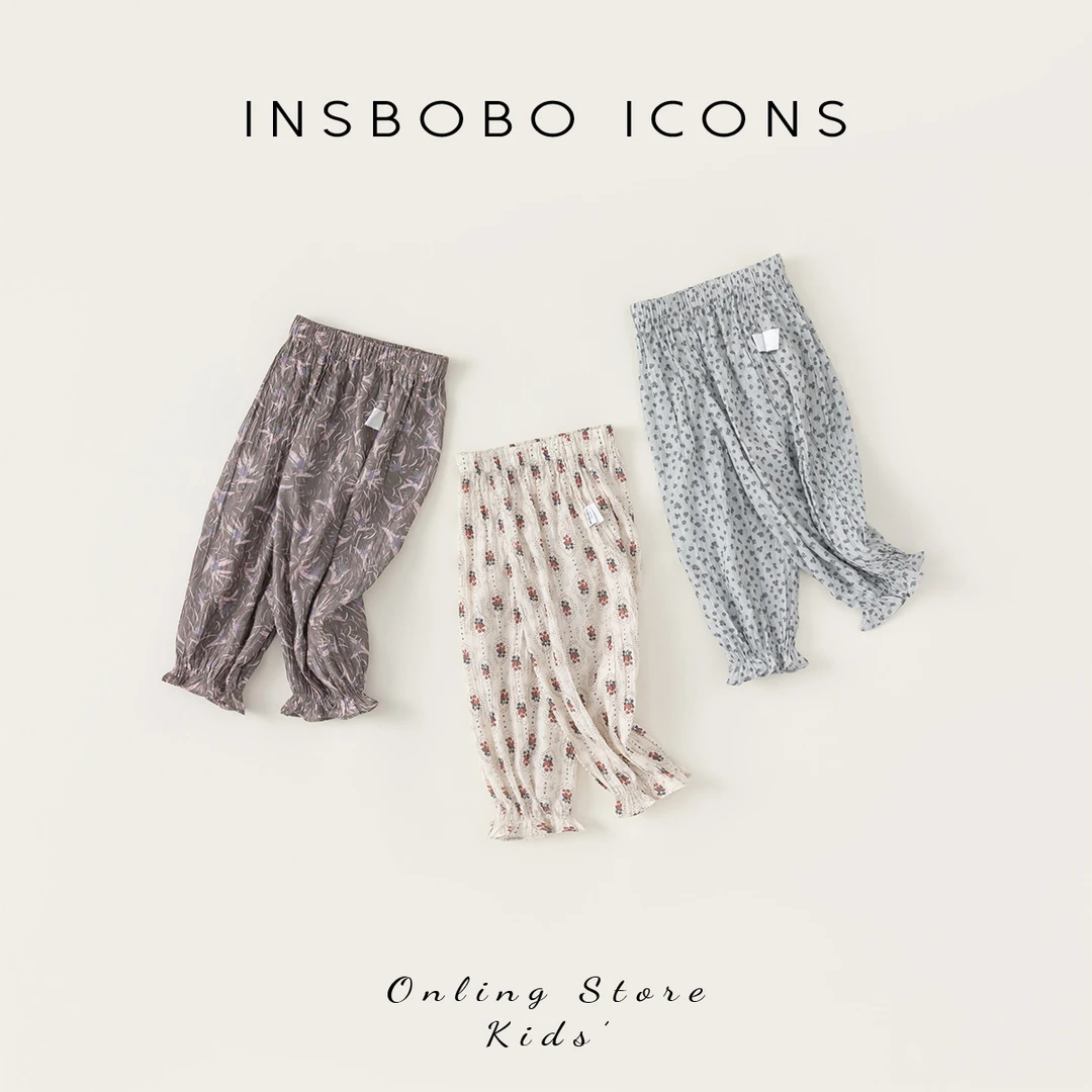 INSbobo女童夏季休闲长裤宝宝宽松国风新中式夏装防蚊裤潮XK24366