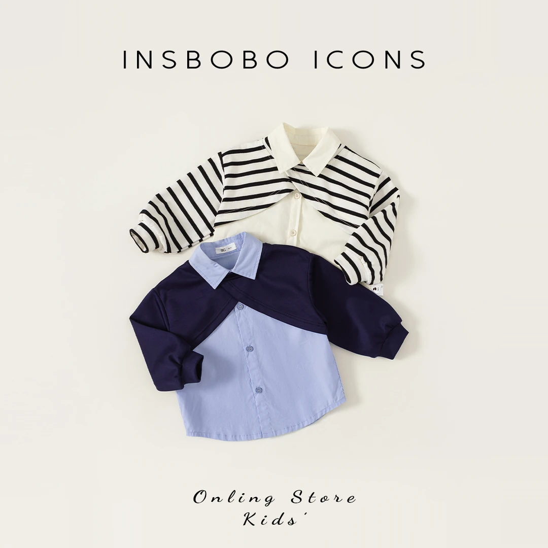 INSbobo女童春秋装新品上衣儿童韩版时髦假两件衬衫QY22151