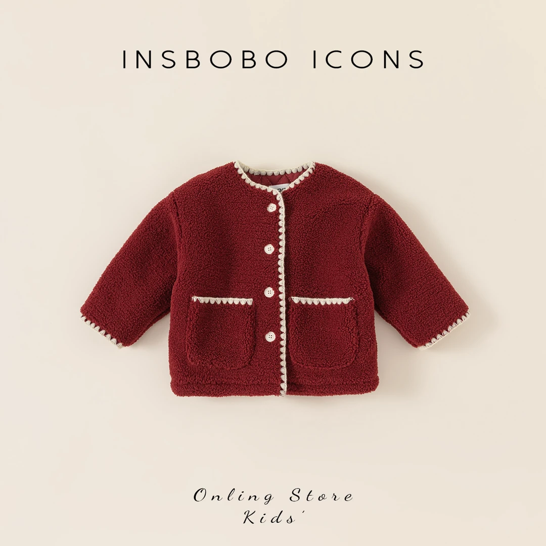 INSbobo女童冬装新品外出服小童贝壳工艺小香风加厚外套潮DY23025