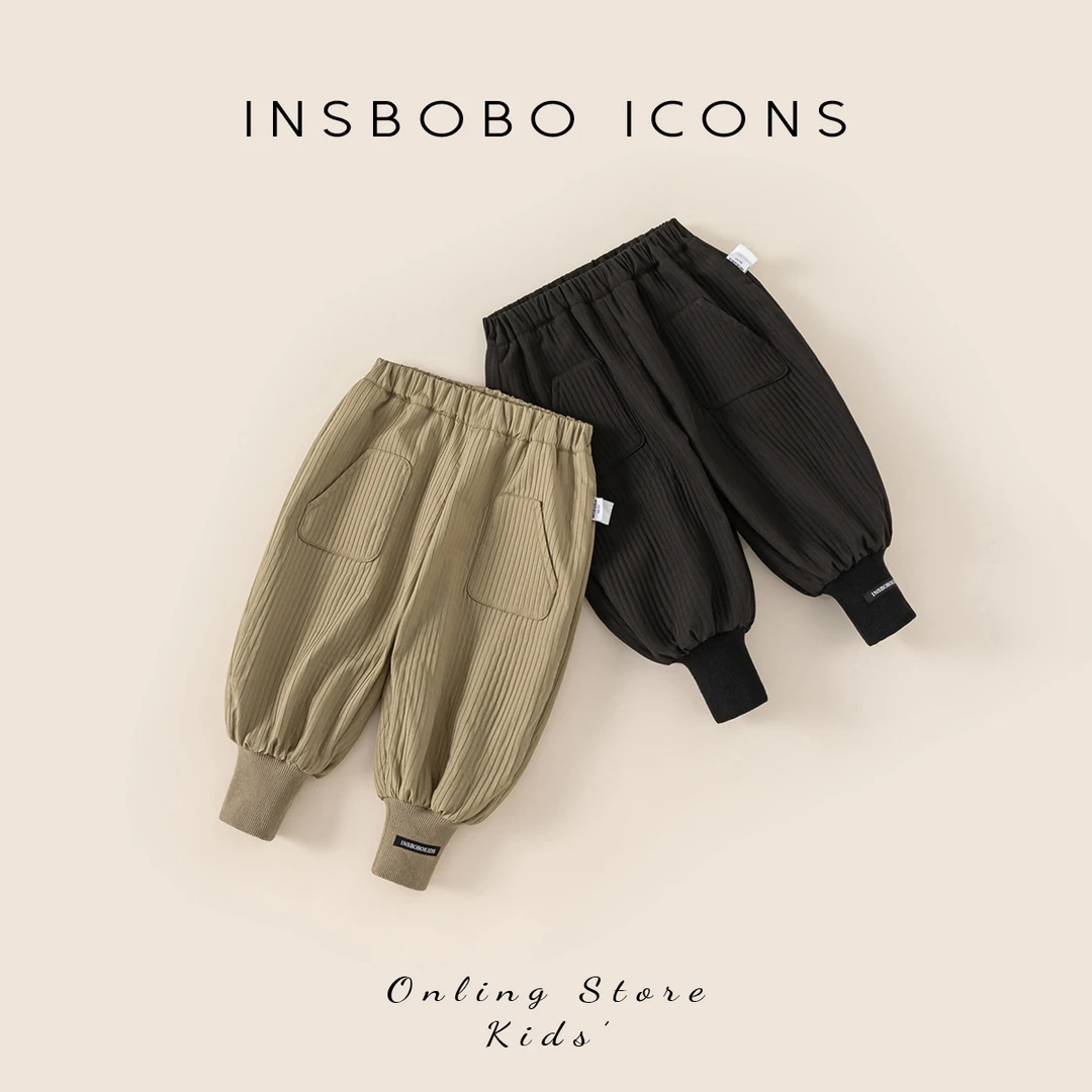 INSbobo儿童休闲裤冬季加绒加厚裤子时尚字母贴标束脚裤潮DK84114