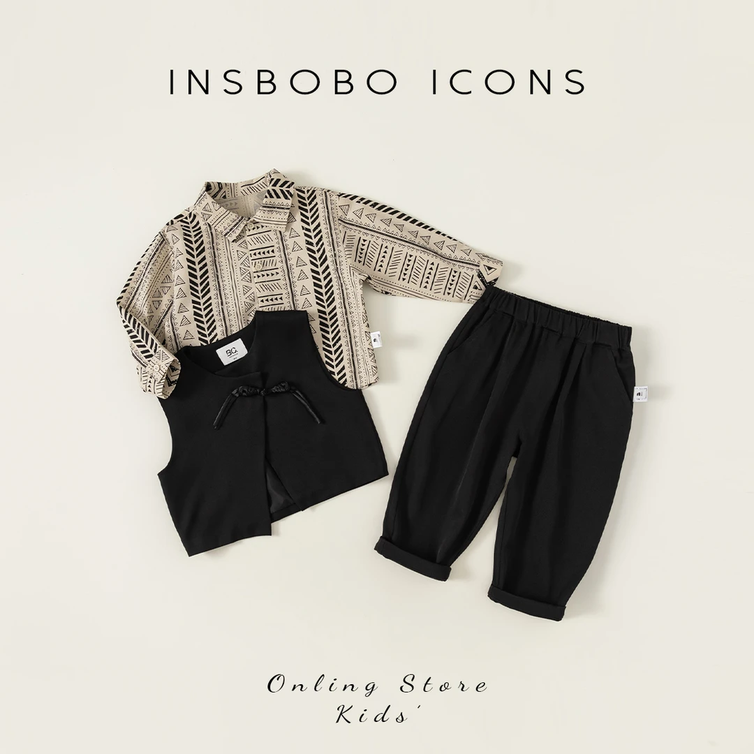 INSbobo男宝套装新款秋款三件套男小童春秋装衣服儿童QT83152
