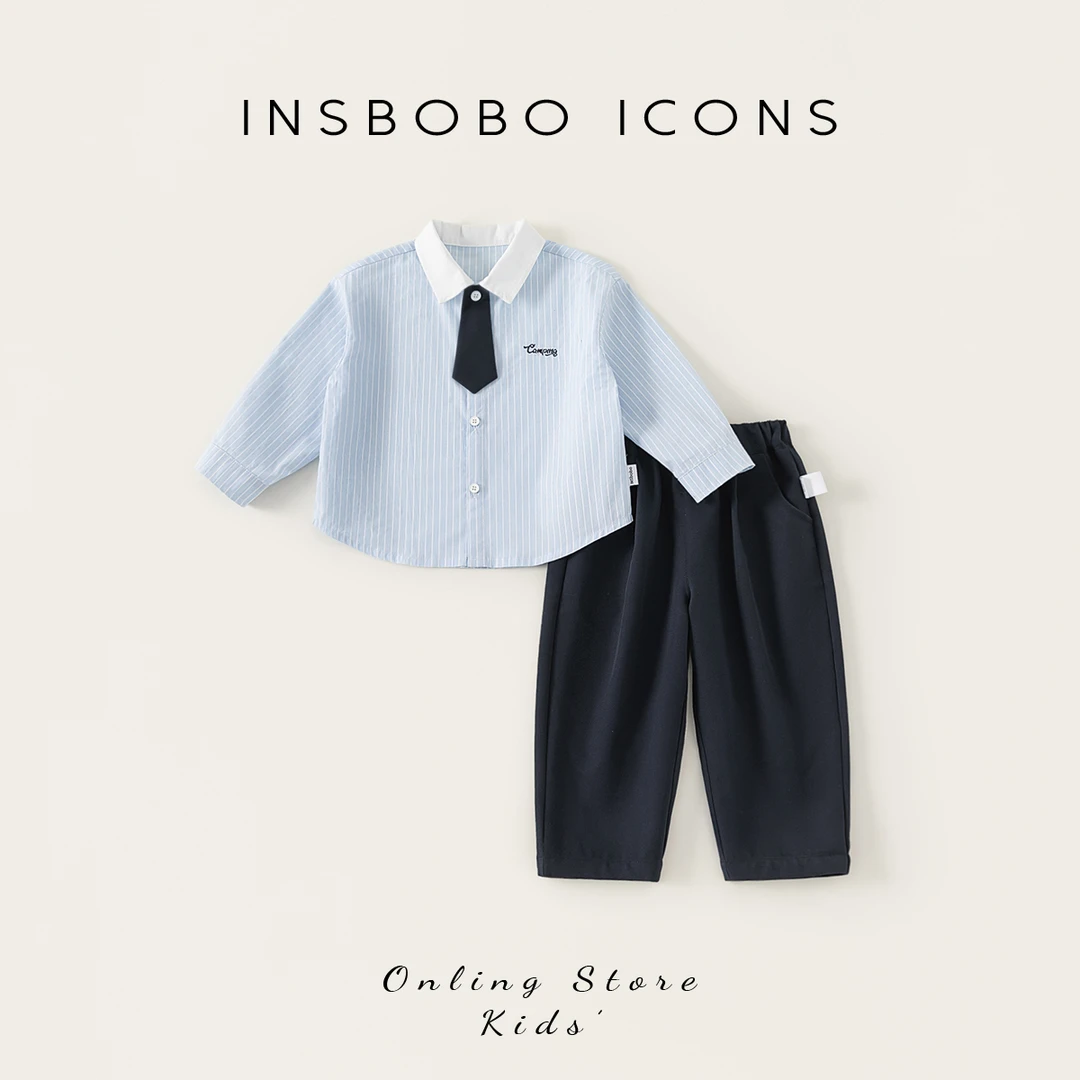 INSbobo儿童套装时尚学院风衬衫+简约休闲裤两件套CT85035A
