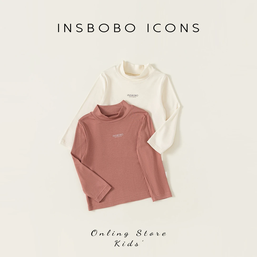 INSbobo女童打底衫半高领秋装女宝纯色上衣儿童长袖秋季 QY23052