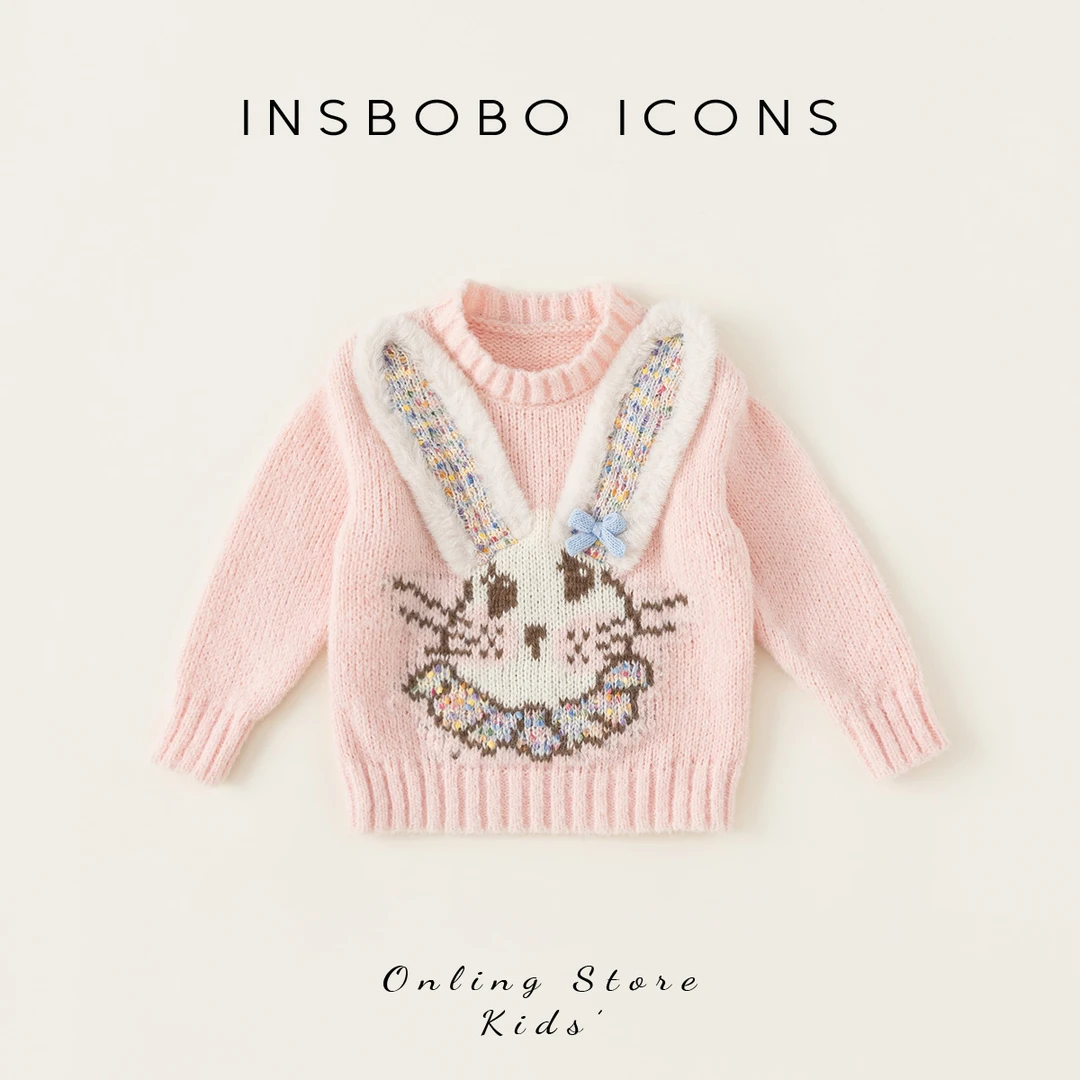 INSbobo女童可爱兔子毛衣新款儿童圆领针织衫春秋季QY24154
