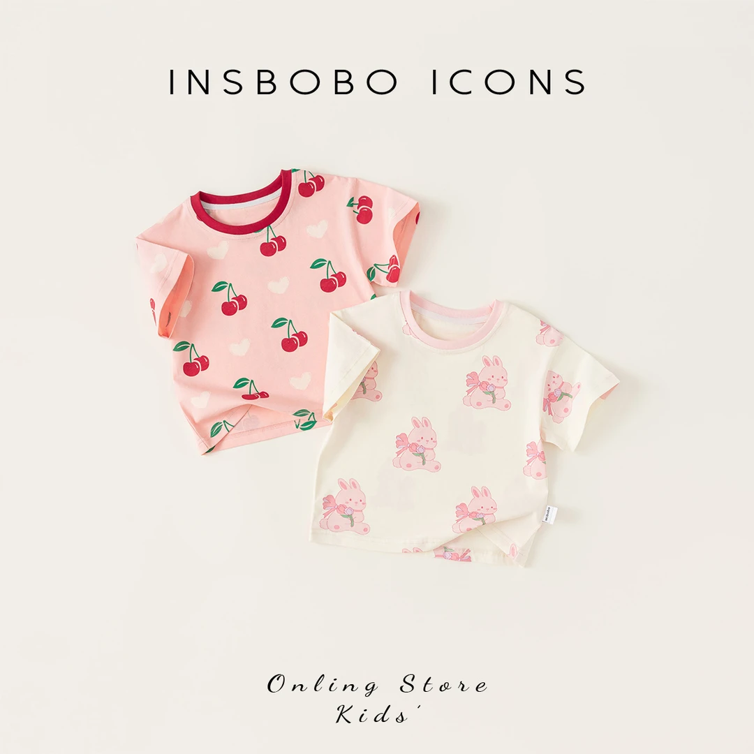 INSbobo女童夏装短袖儿童新款卡通印花t恤圆领韩版童装XY24338
