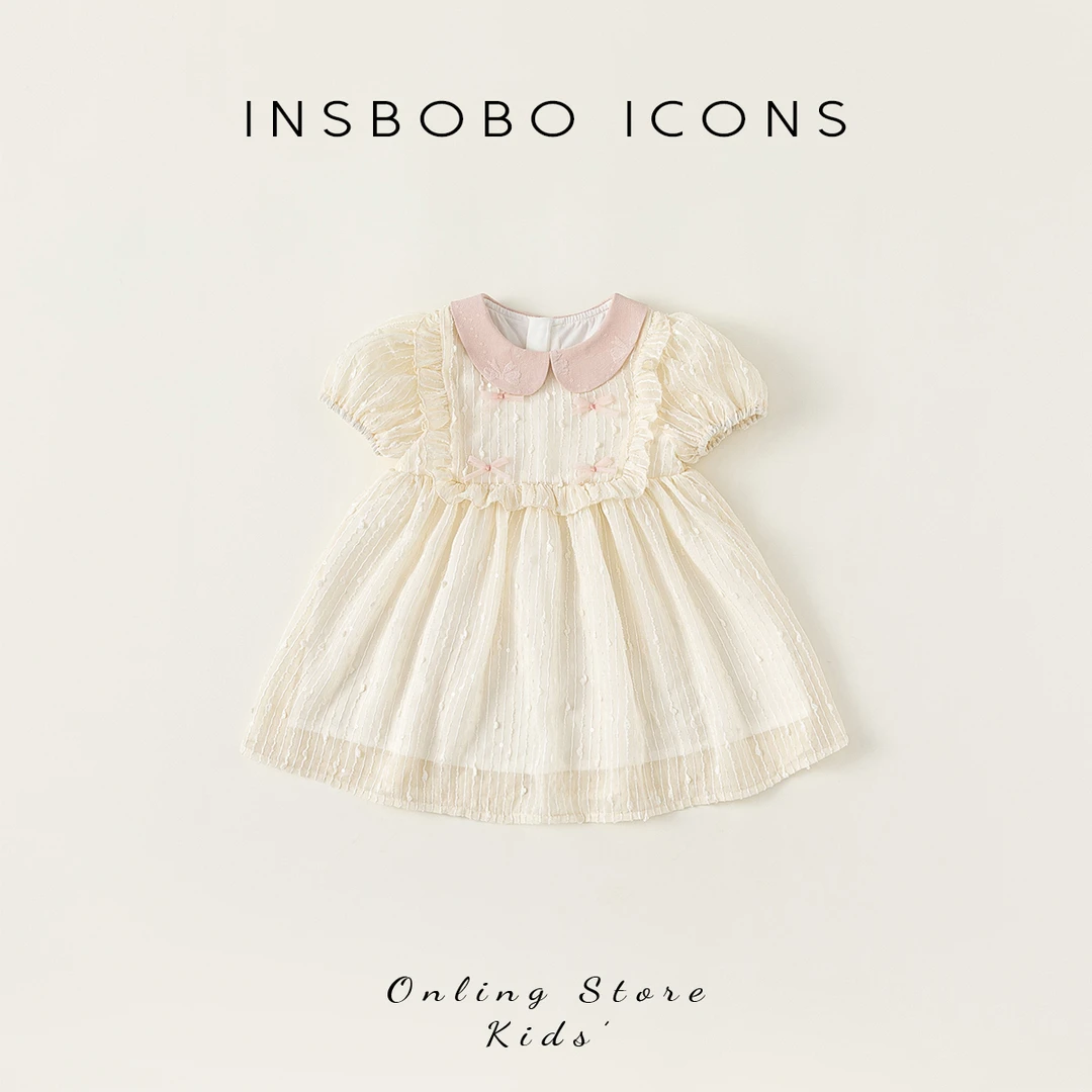 INSbobo夏季童装小女孩公主裙粉色蝴蝶结裙子儿童连衣裙XQ24012
