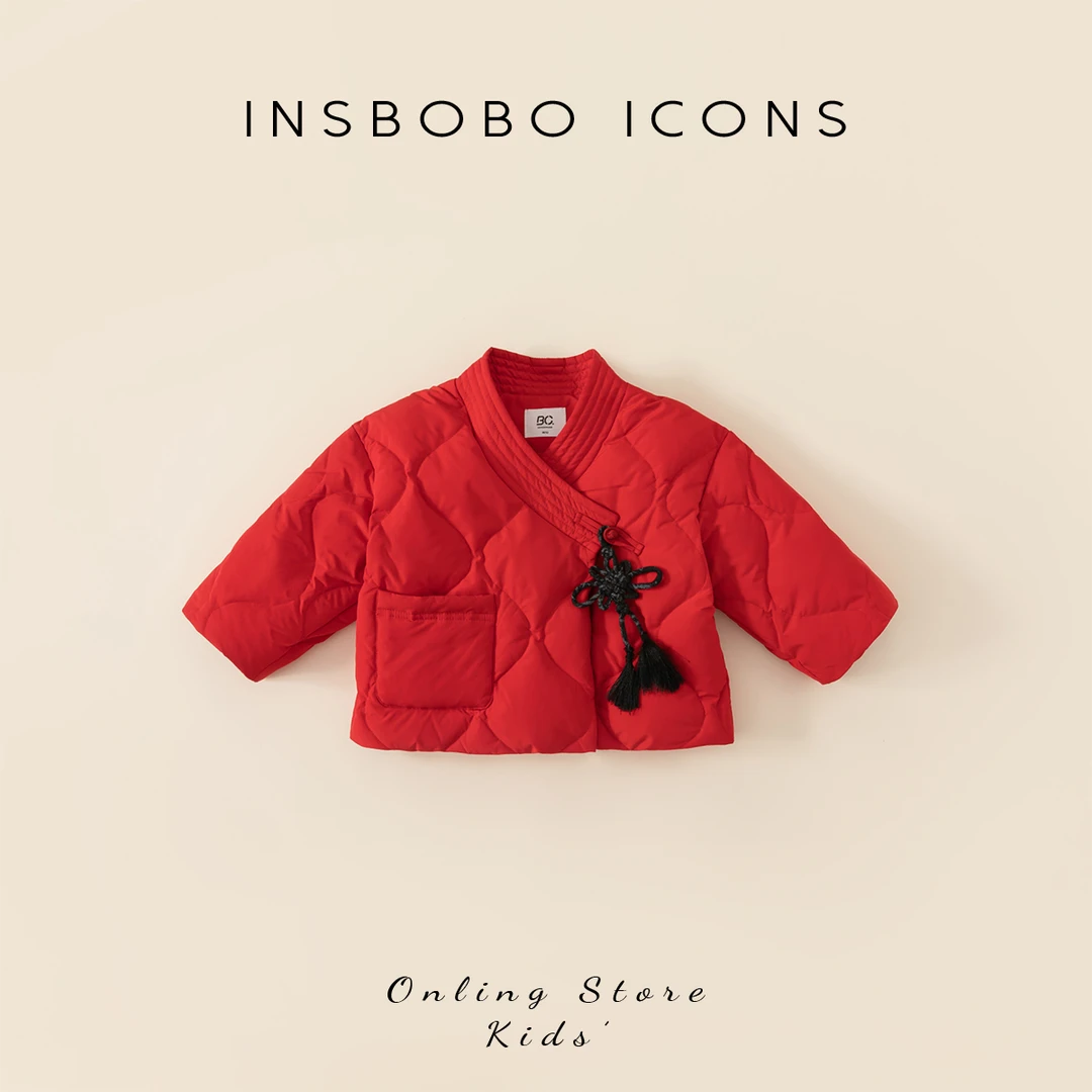 INSbobo2023年冬装男童新品外套中国风女童年服斜襟羽绒服DY82247