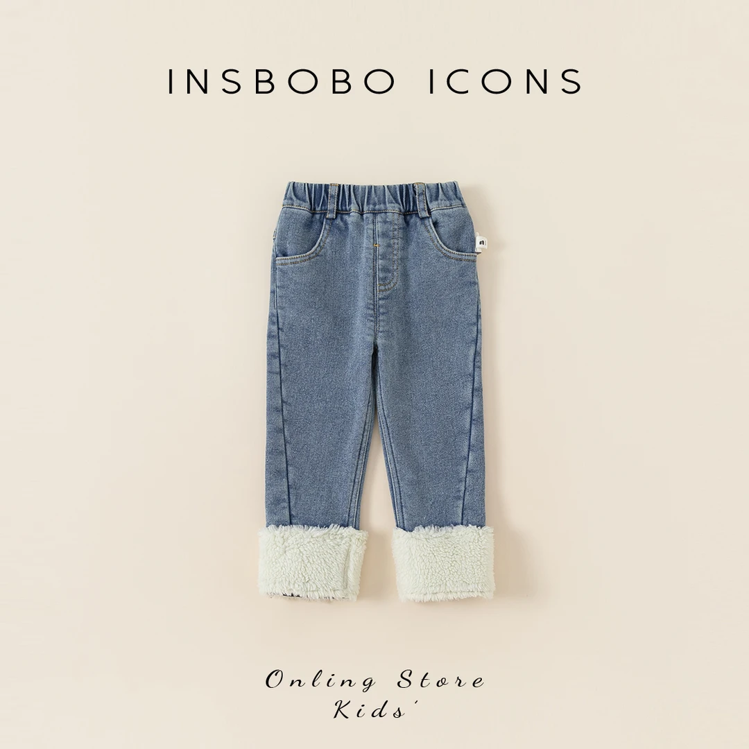 INSbobo女童冬装新品长裤宝宝韩版卷边直筒牛仔裤DK23241