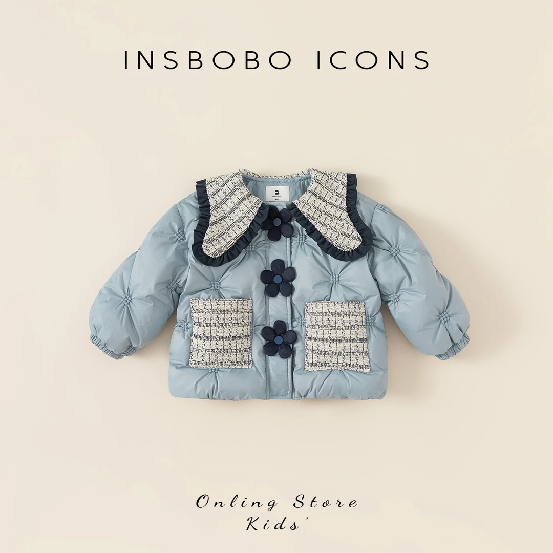 【琦儿专属】INSbobo冬季女童新品外出服娃娃领小花朵羽绒服DY23123