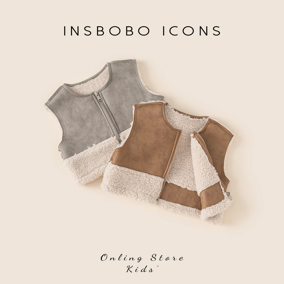 INSbobo儿童冬季马甲加绒加厚上衣洋气毛毛拼接马甲外套潮DY46117