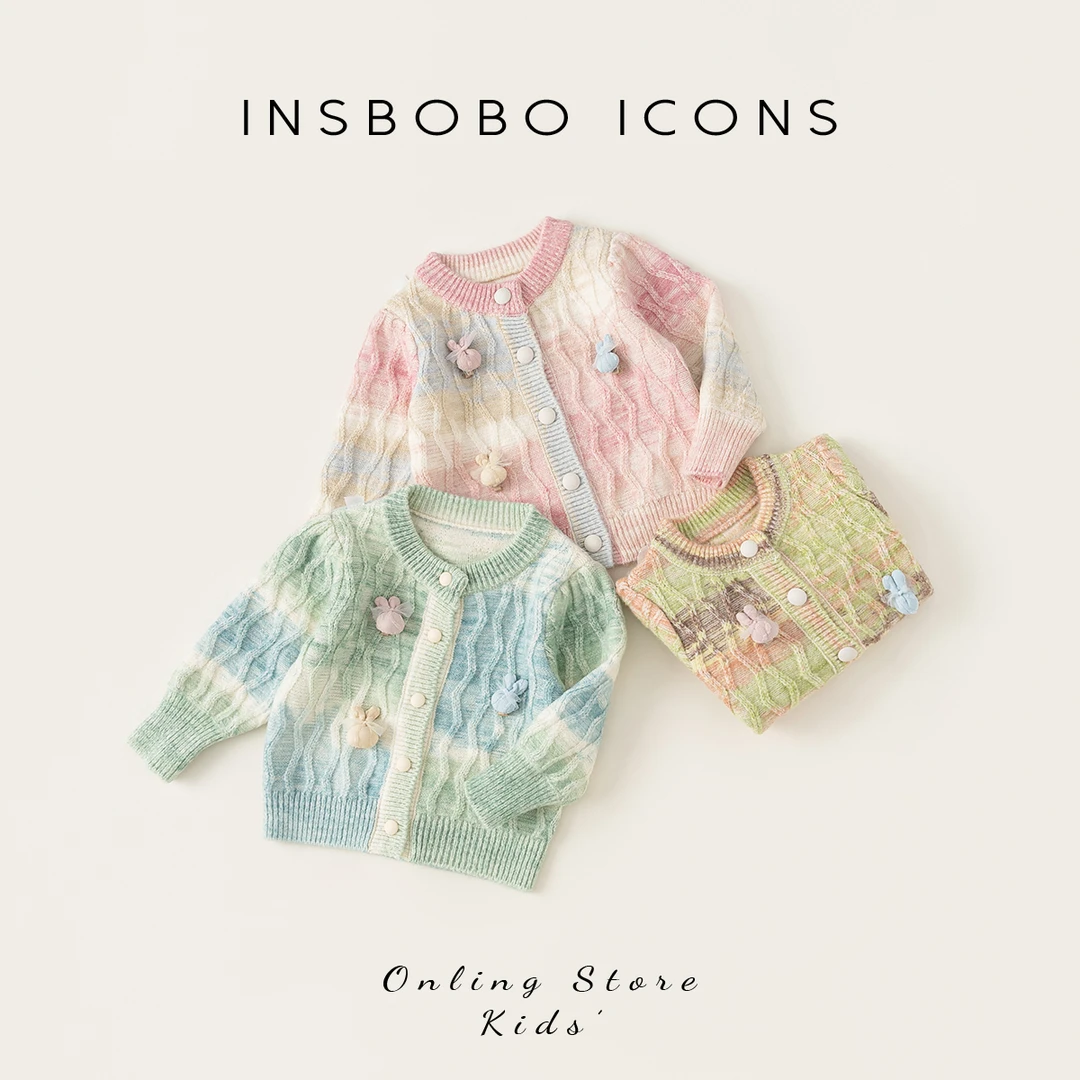 INSbobo儿童针织毛衣新款秋冬女童渐变撞色宝宝开衫外套QY42083