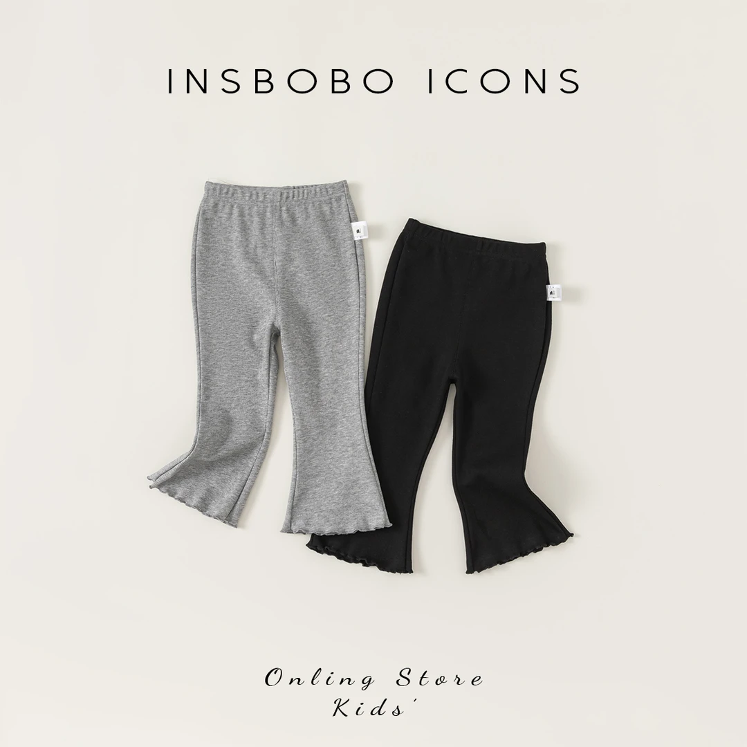 INSbobo女童春秋新品长裤宝宝韩版纯色微喇荷叶边休闲裤潮CK24022