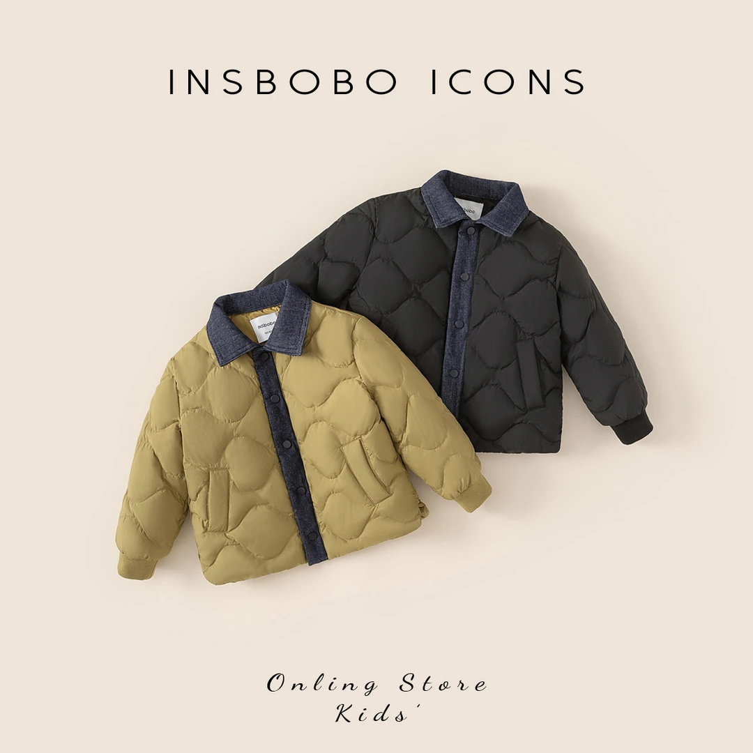 INSbobo儿童韩版冬季休闲保暖羽绒服时尚拼牛仔羽绒服 潮DW540160