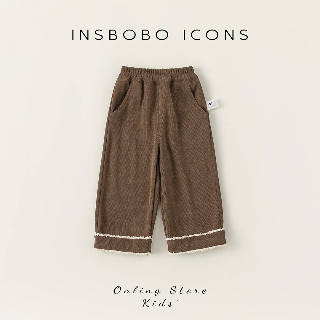 INSbobo2024春季儿童裤子女童毛边阔腿裤洋气韩版休闲裤潮CK24107