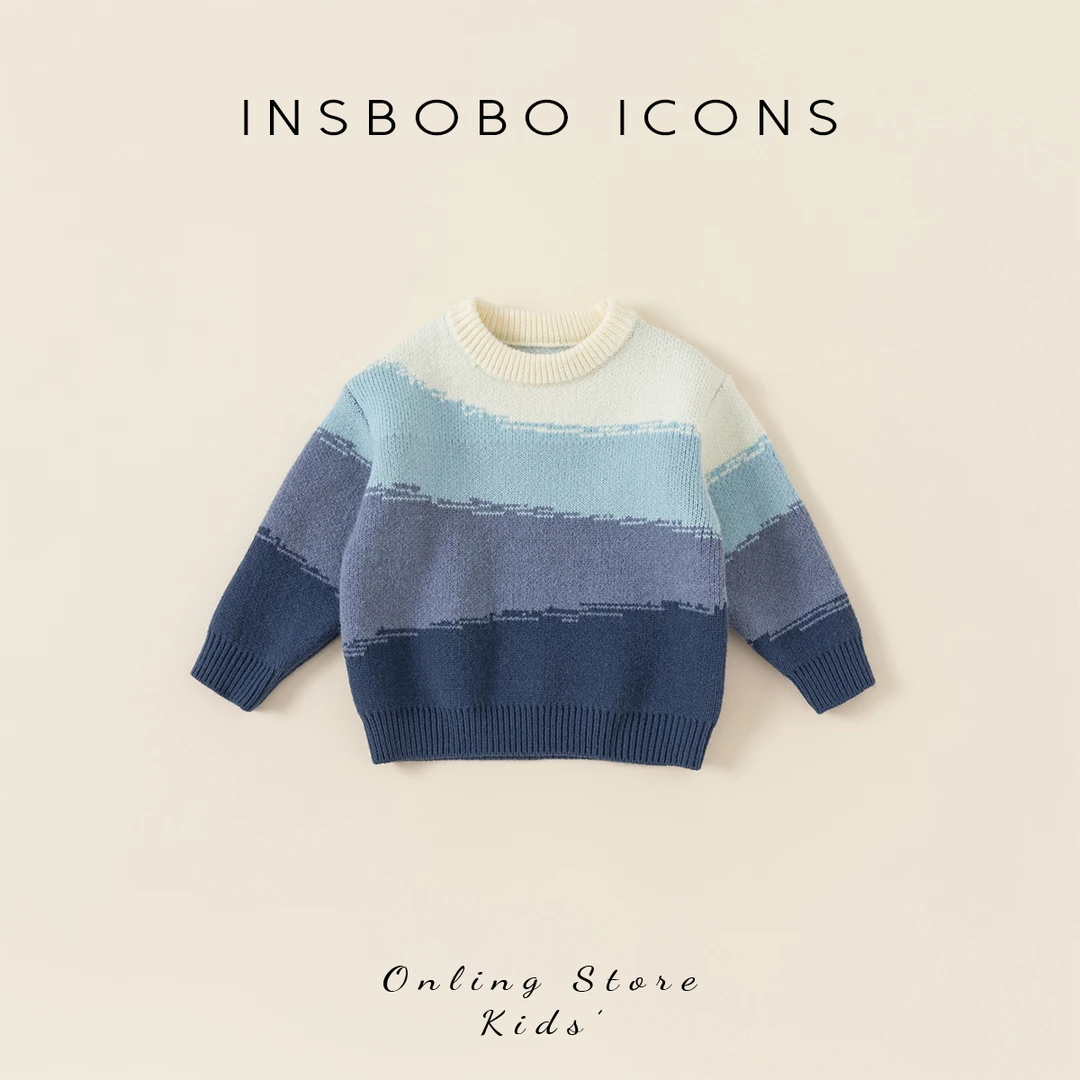 INSbobo男童冬季新品针织衫女宝宝韩版拼色套头休闲毛衣DY83147