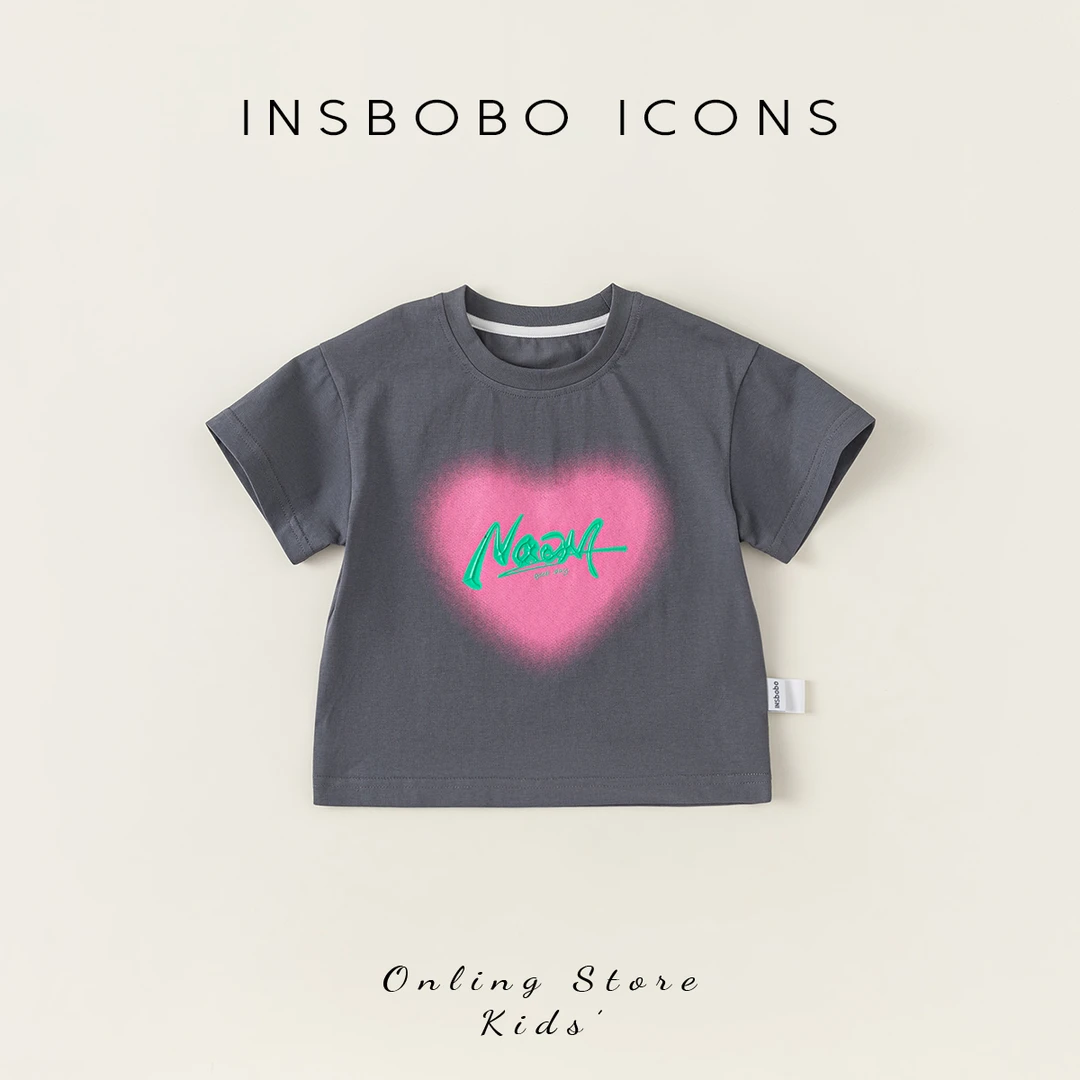 INSbobo夏季男女童短袖儿童爱心印花T恤休闲童装宝宝体恤XY84095