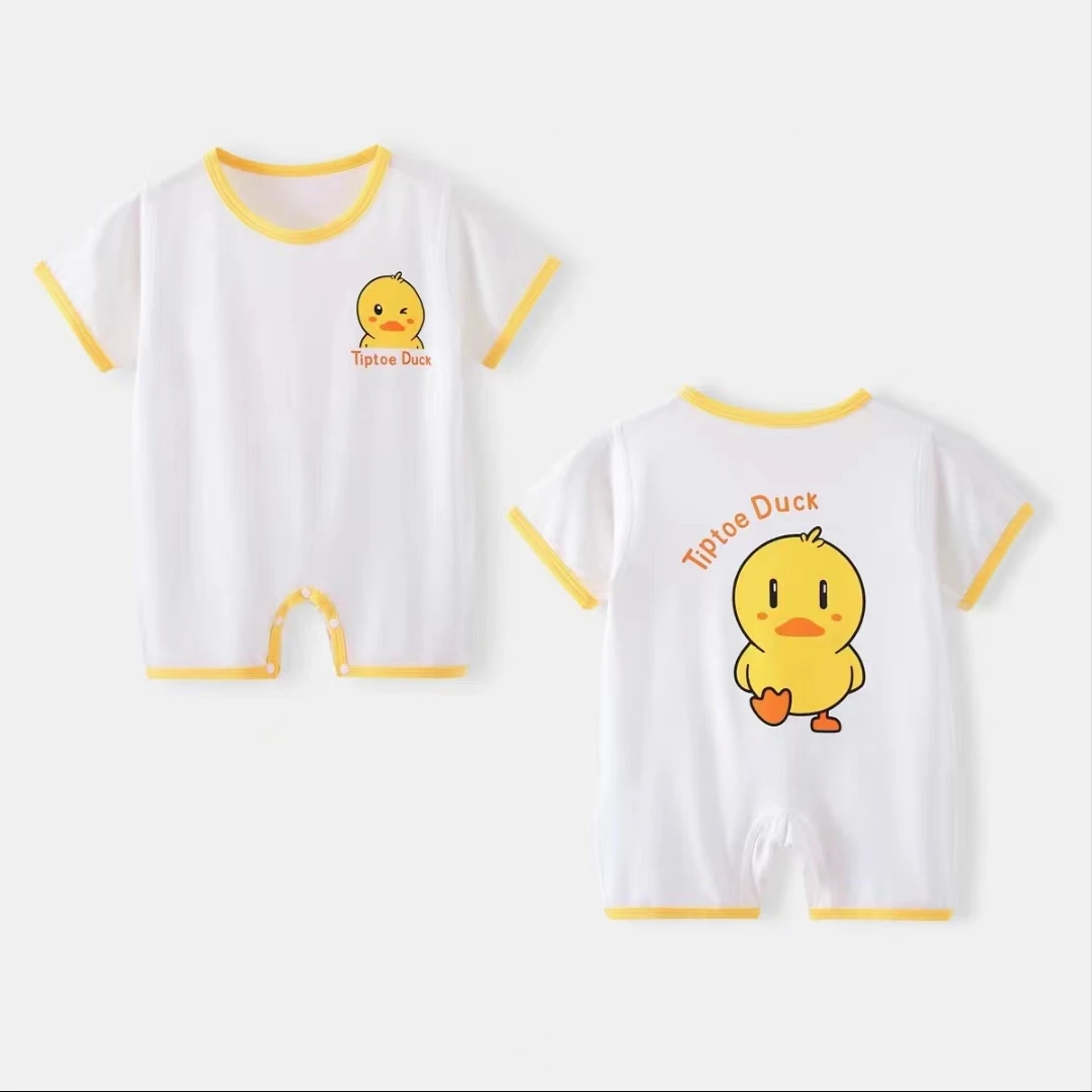 小鸭短袖连体衣闭裆套头无骨连体衣宝宝婴儿夏季薄款透气爬服婴童