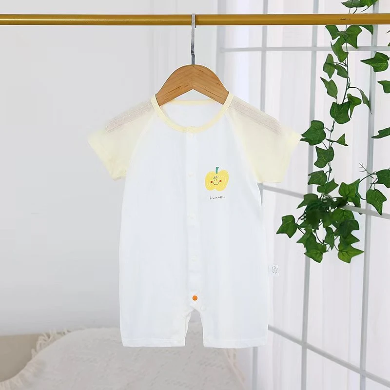 苹果短袖连体衣闭裆无骨连体衣宝宝婴儿夏季薄款透气爬服婴童夏款